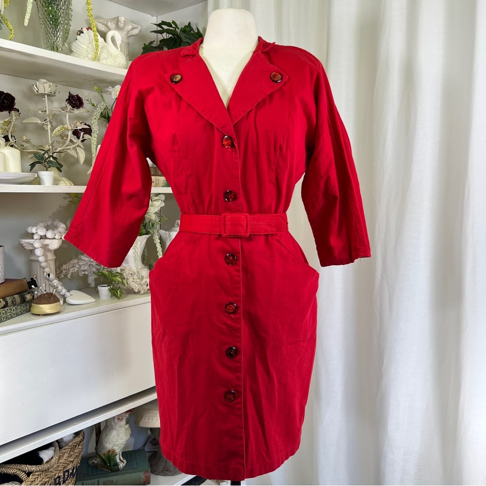Vintage 80s Red Wild Dress Button Up Mini Dress